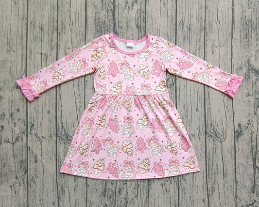 Baby Girls pink Christmas Trees Cake Knee Length Dresses