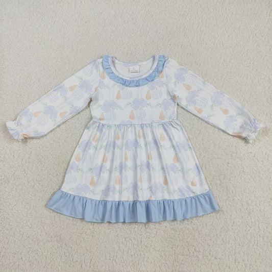 Sibling Baby Girls Blue Pumpkins Flowers Fall Rompers Dresses