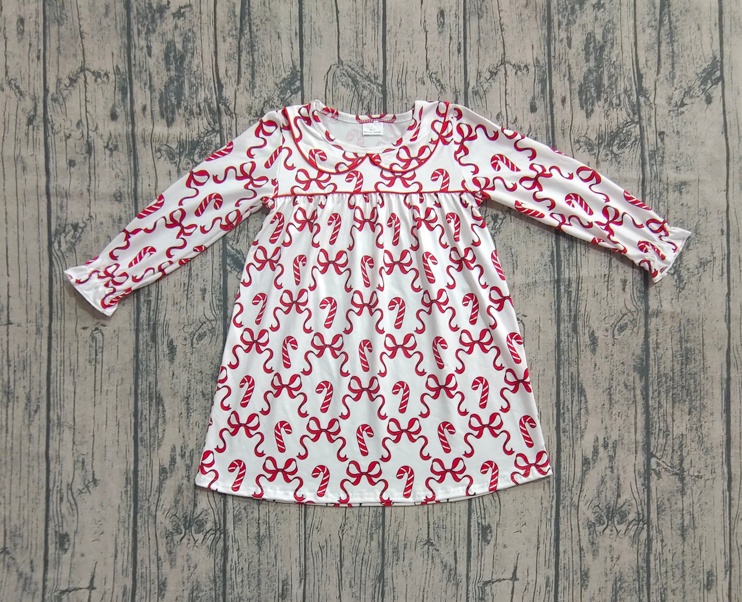 Baby Girls Christmas Red Bows Candy Cane Knee Length Dresses