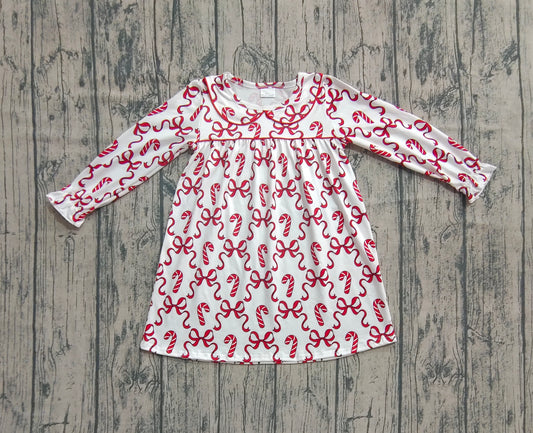 Baby Girls Christmas Red Bows Candy Cane Knee Length Dresses