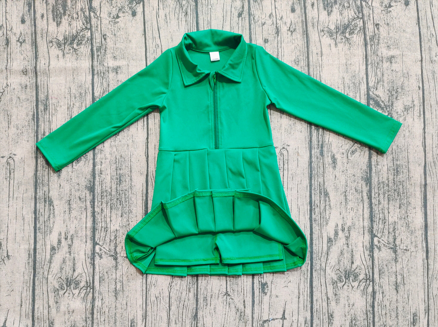 Baby Girls Green Long Sleeves Zipper Yoga Athletic Knee Length Dresses