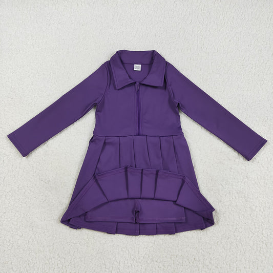 Baby Girls Purple Long Sleeves Zipper Yoga Active Knee Length Dresses