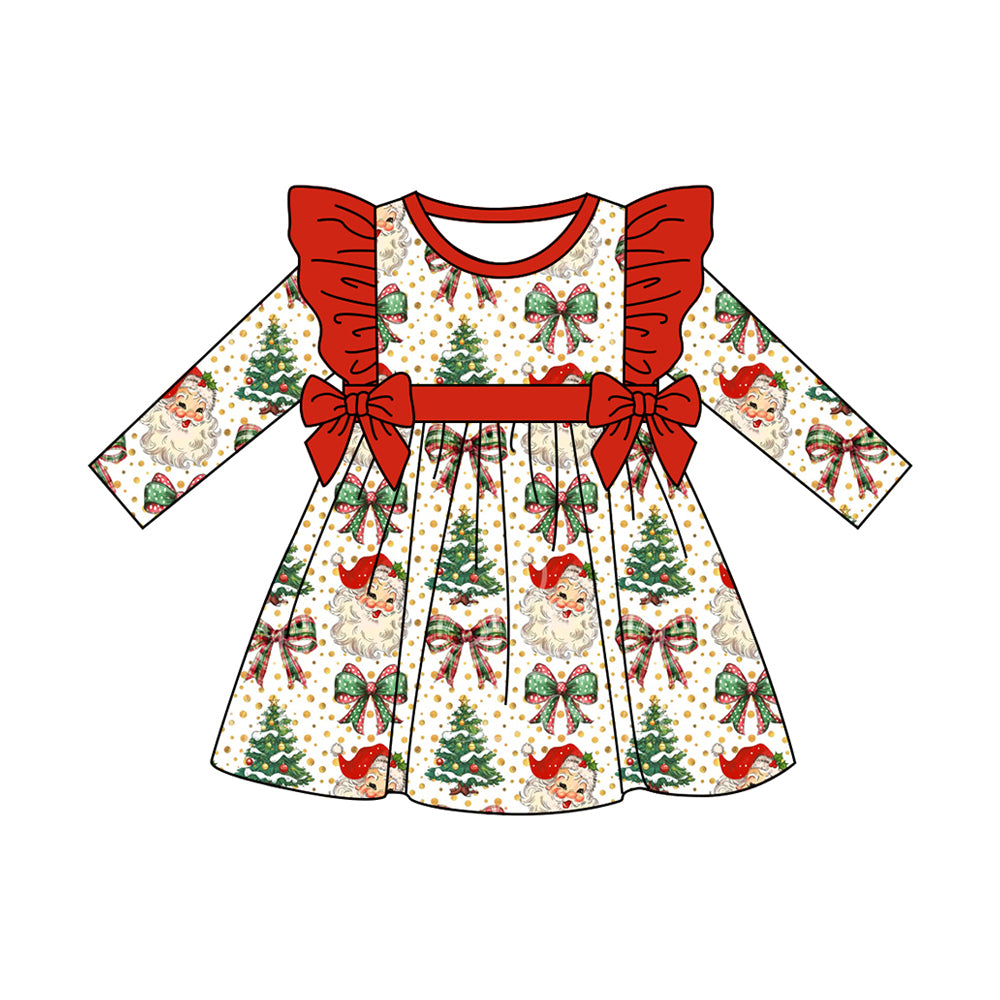 Baby Girls Long Sleeves Santa Trees Bows Knee Length Dresses Preorder
