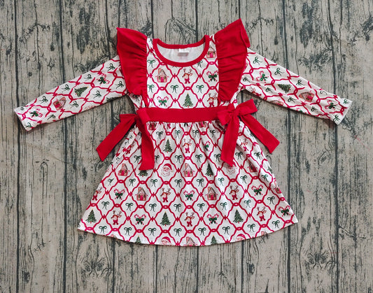 Baby Girls Christmas Deers Bows Trees Knee Length Dresses