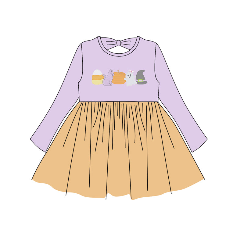 Baby Girls Lavender Long Sleeves Ghost Candy Knee Length Dresses Preorder
