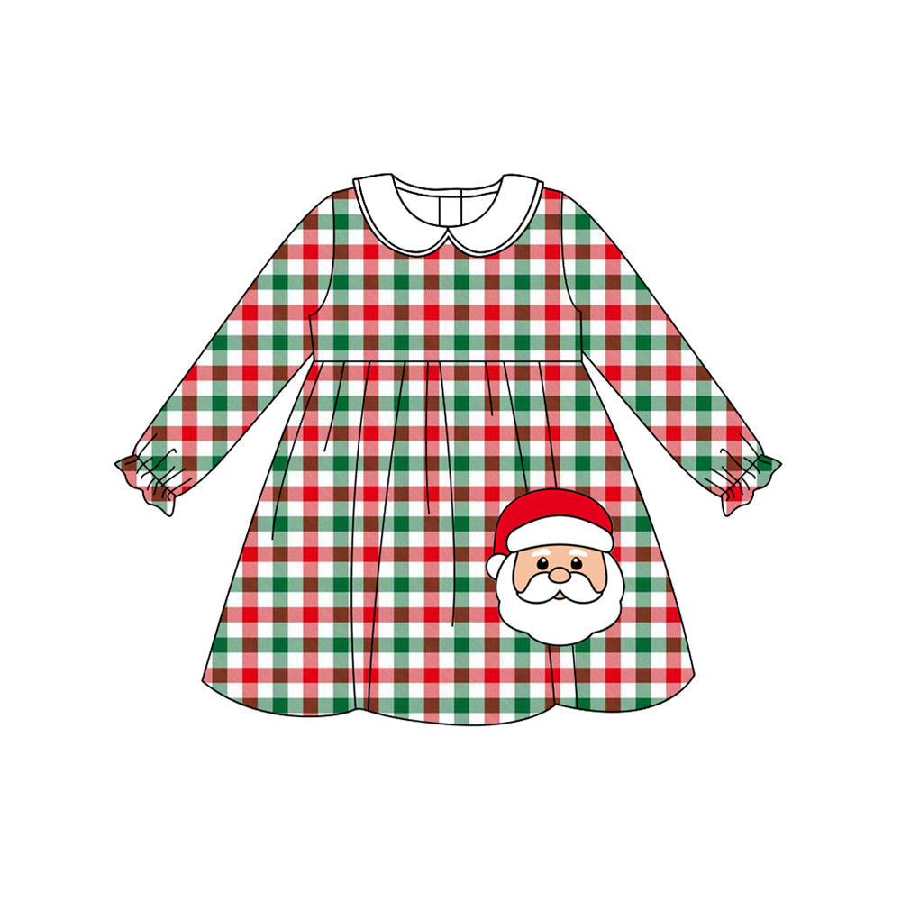 Preorder moq 5 Baby Girls Red Green Checked Santa Christmas Knee Length Dresses