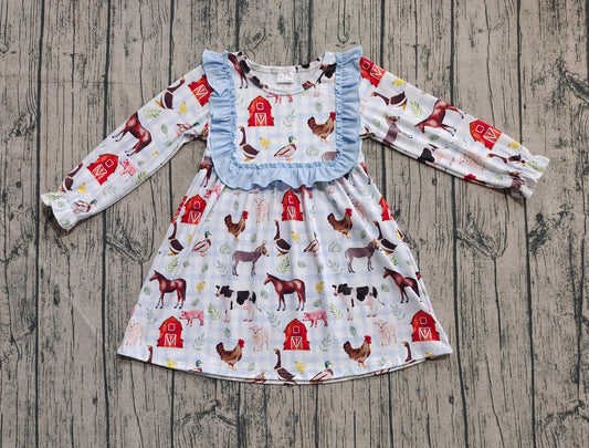 Baby Girls Fall Houses Chicks Farm Knee Length Dresses