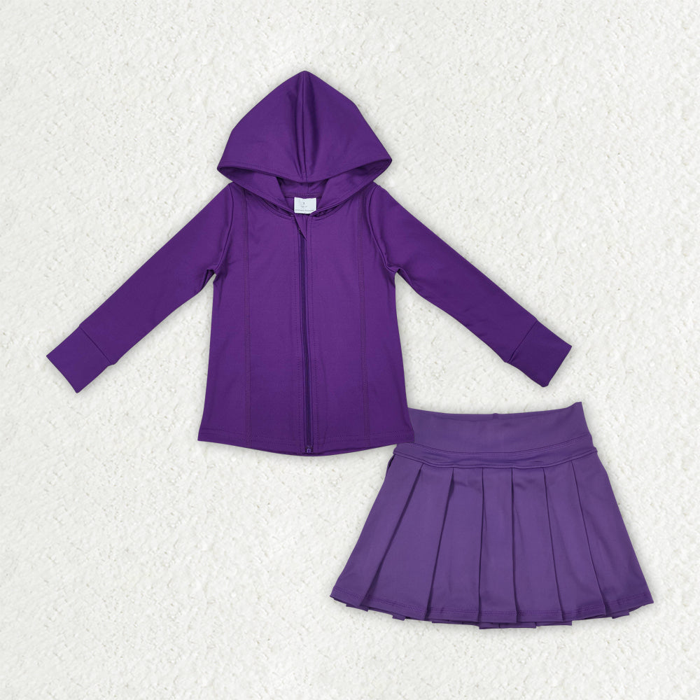 Baby Girls Purple Long Sleeves Zipper Hoodies Top Skort Yoga Sets