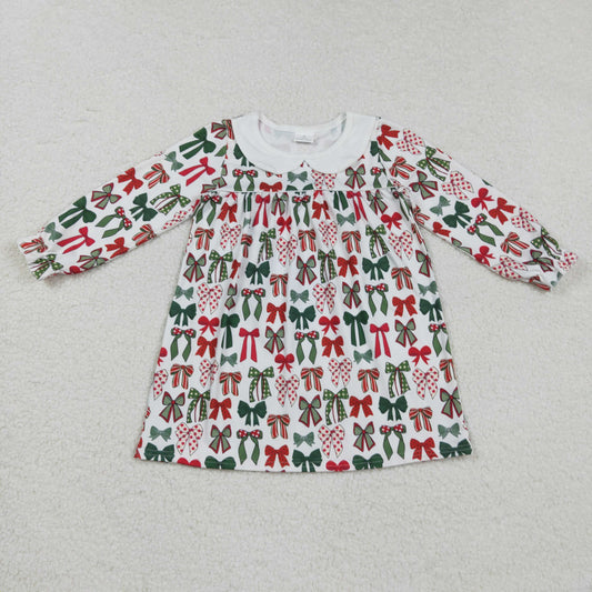Sibling Baby Girls Green Red Bows Christmas Knee Length Dresses