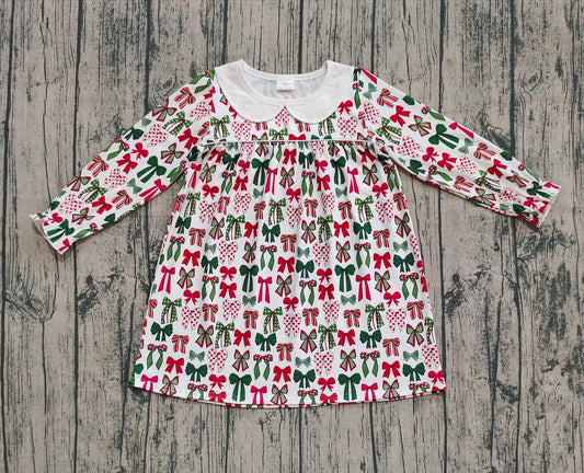 Baby Girls Green Red Bows Plaid Christmas Knee Length Dresses Preorder