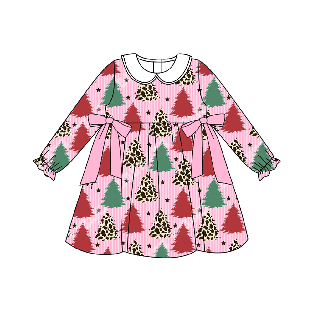 Baby Girls Green Red Christmas Trees Stars Knee Length Dresses Preorder