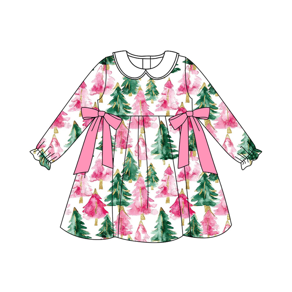 Baby Girls Christmas Trees Plaid Ruffle Knee Length Dresses Preorder