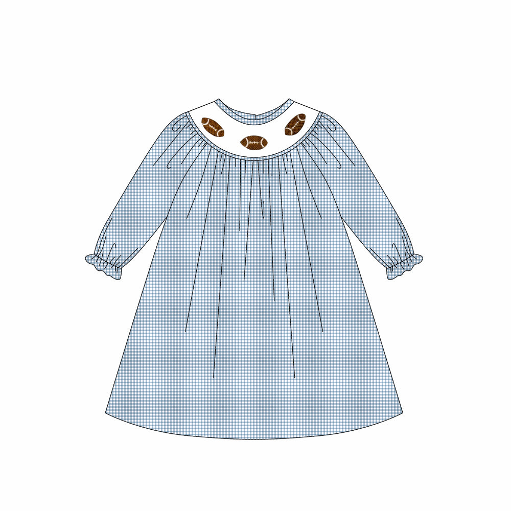 Baby Girls Blue Plaid Footballs Team Knee Length Dresses Preorder