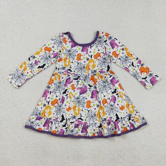 Sibling Baby Girls Ghosts Pumpkins Halloween Fall Ruffle Knee Length Dresses