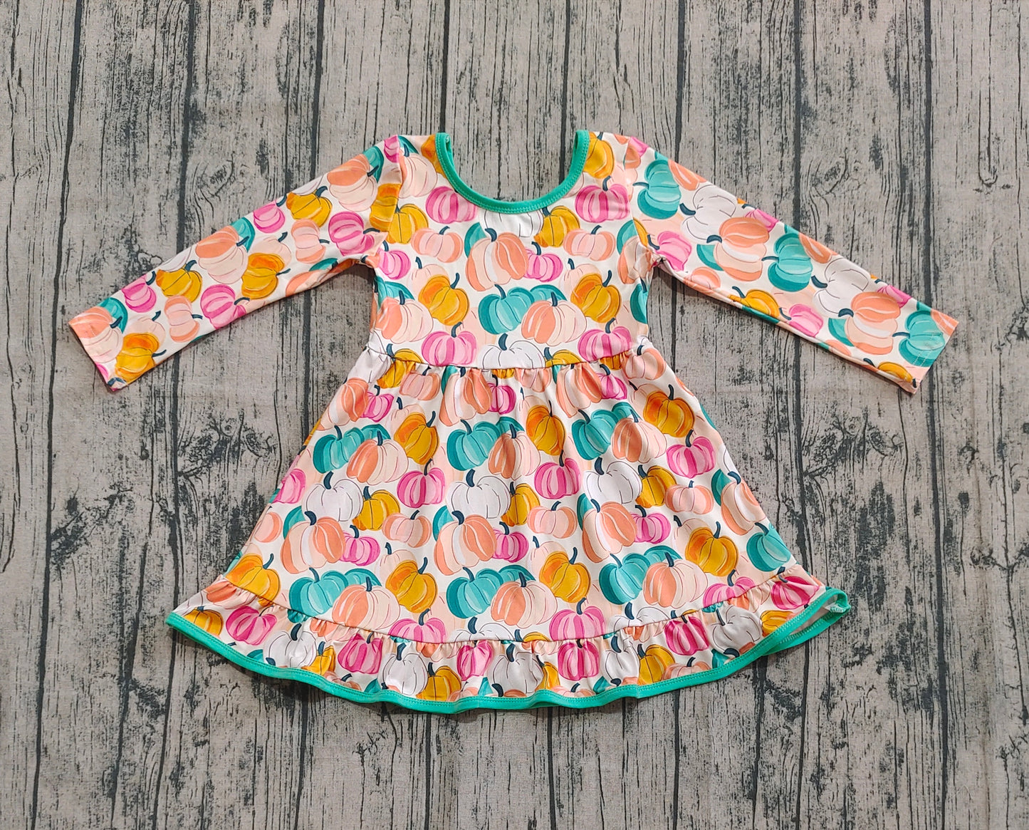 Baby Girls Colorful Pumpkins Plaid Fall Ruffle Knee Length Dresses