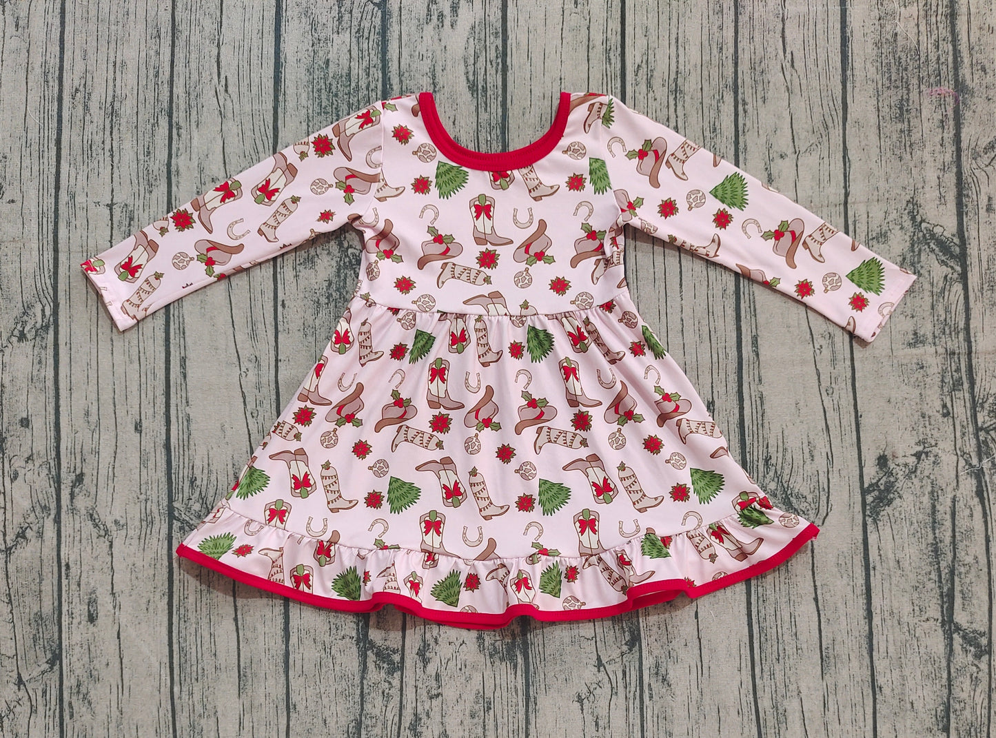 Baby Girls Boots Holly Christmas Ruffle Knee Length Dresses