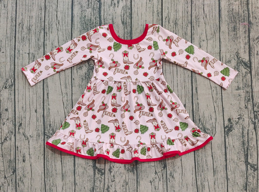 Baby Girls Boots Holly Christmas Ruffle Knee Length Dresses