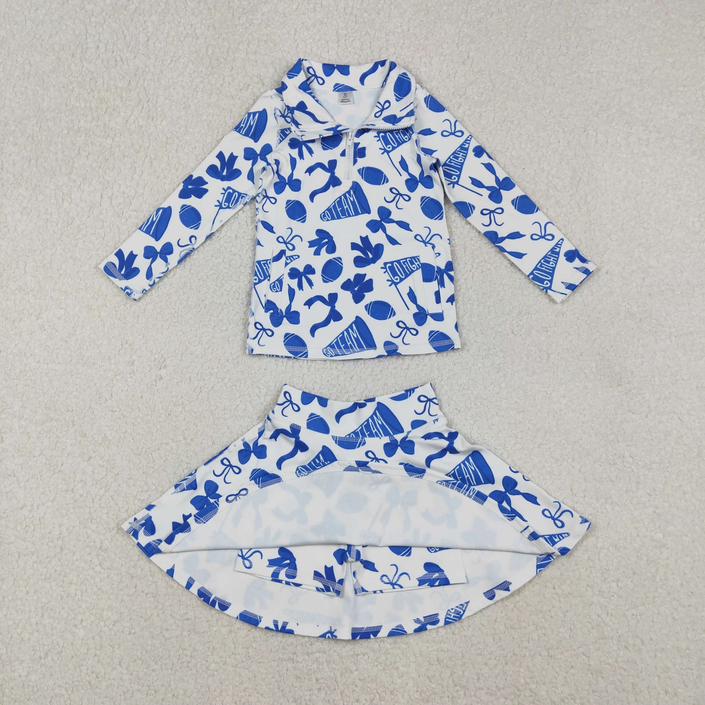 Baby Girls Blue Bows Go Team Zipper Pullovers Skirts Shorts Yoga Active Clothes Set
