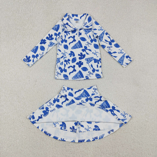 Baby Girls Blue Bows Go Team Zipper Pullovers Skirts Shorts Yoga Active Clothes Set