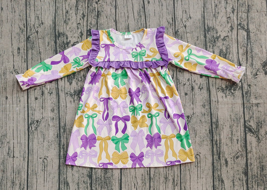 Baby Girls Mardigras Bows Ruffle Sleeve Knee Length Dresses