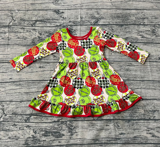 Baby Girls Red Green Face Lights Christmas Ruffle Knee Length Dress