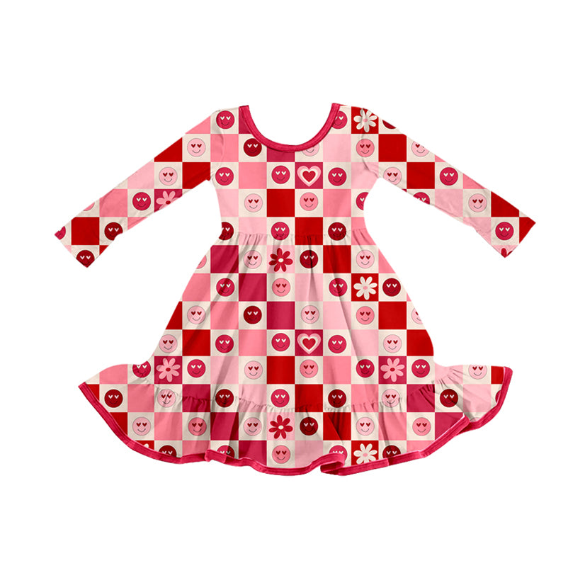 Baby Girls Red Hearts Smiles Checked Valentine Ruffle Knee Length Dress Preorder