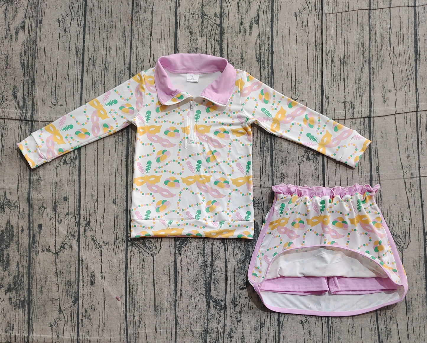 Baby Girls Mardigras Donuts Masks Zip Pullover Skirt Shorts Clothes Sets
