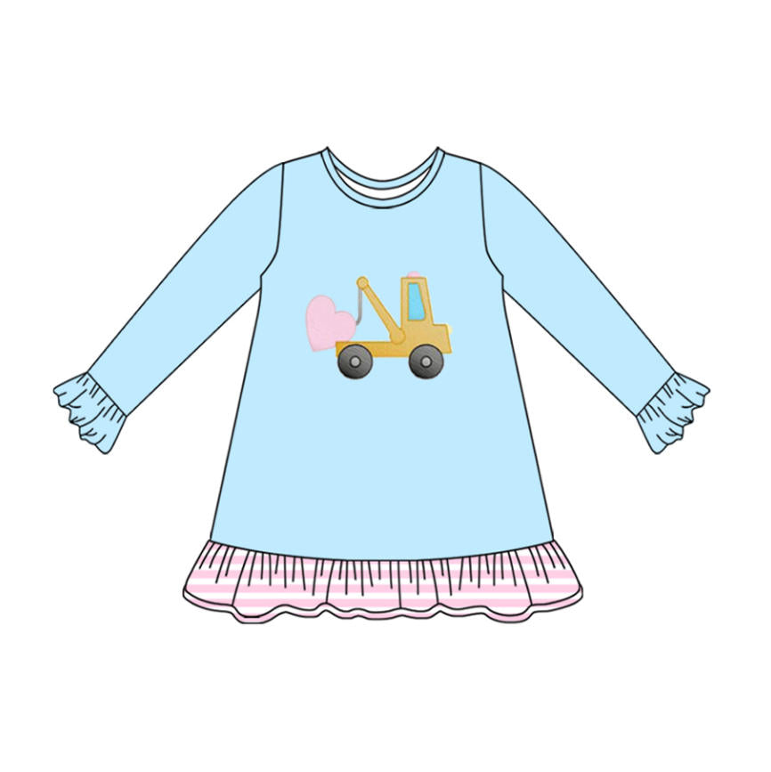 Baby Girls Hearts Excavators Valentine Ruffle Knee Length Dresses Preorder