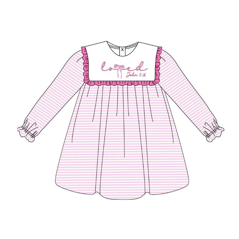Baby Girls Pink Stripe Love John 3:16 Valentine Knee Length Dresses Preorder