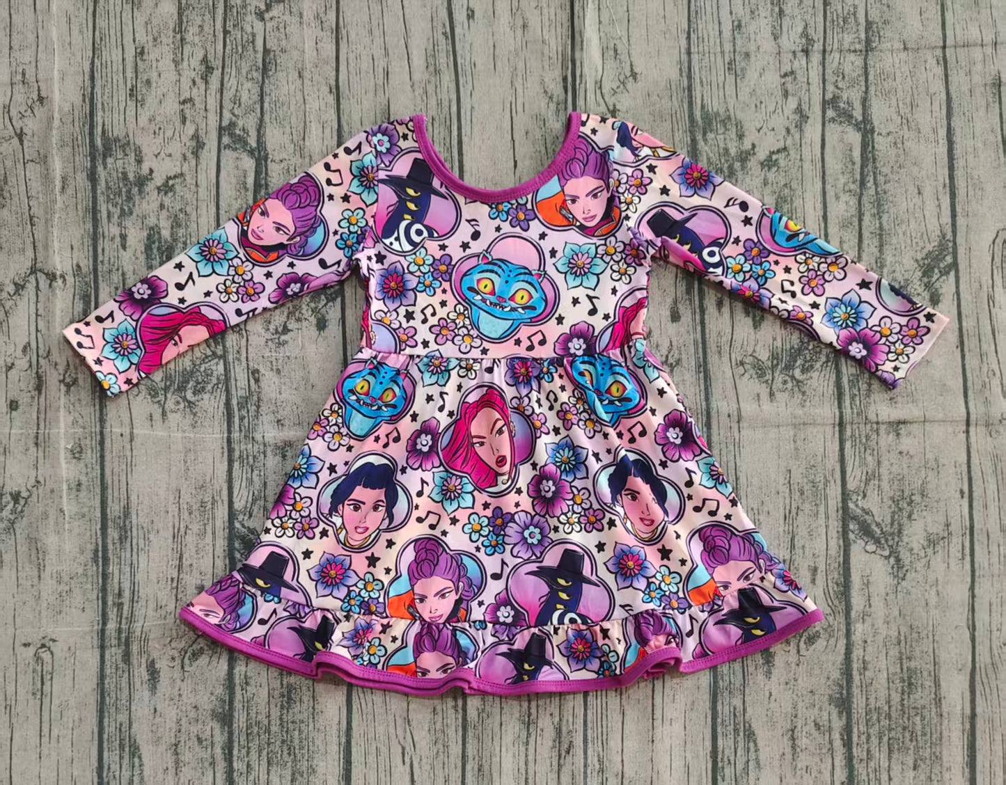 Baby Girls Cartoon Girls Music Flowers Ruffle Knee Length Dresses