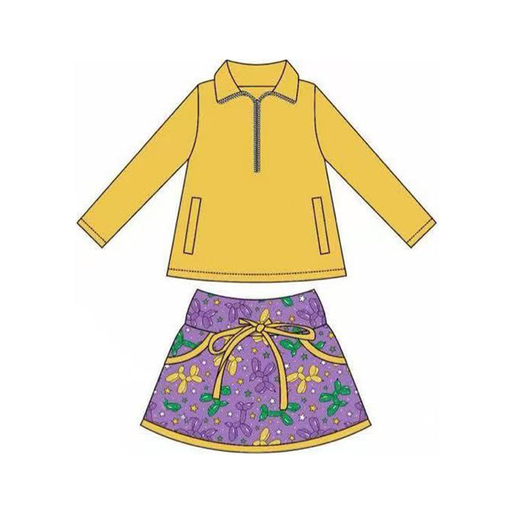 Baby Girls Pockets Zipper Pullovers Skirt Shorts Mardigras Clothes Set Preorder