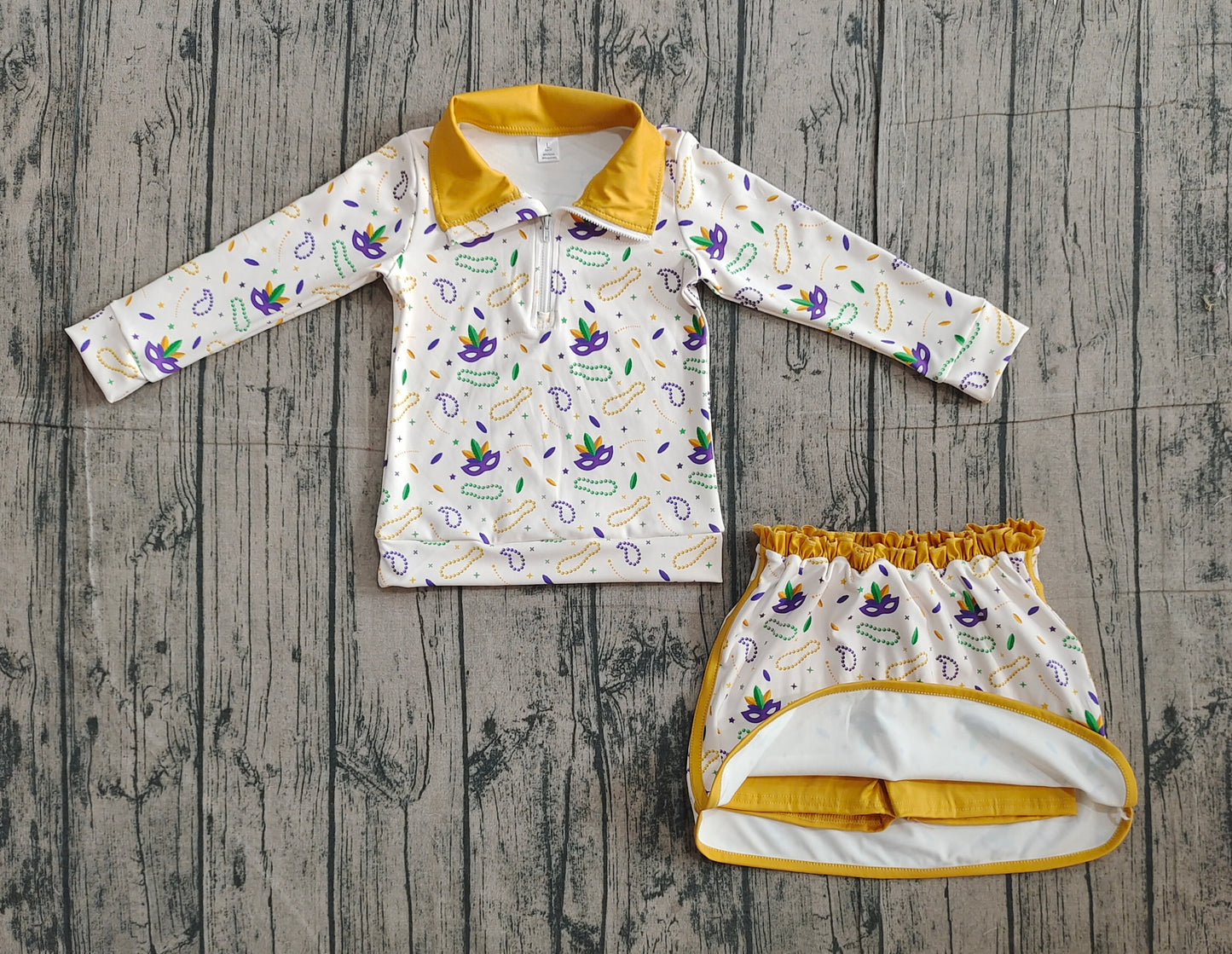 Baby Girls Mardigras Anchors Masks Zip Pullovers Skirt Shorts Yoga Clothes Set