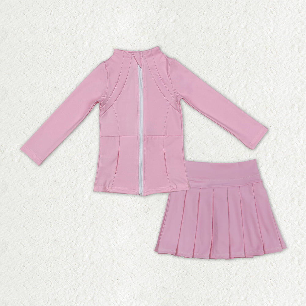 Baby Girls Pink Zipper Pockets Jackets Skirt Shorts Yoga Active Clothes Sets