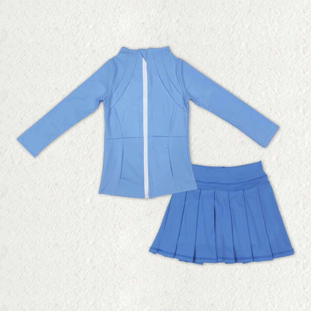 Baby Girls Blue Zipper Pockets Jackets Skirt Shorts Yoga Active Clothes Sets