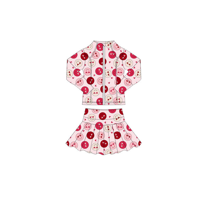 Baby Girls Pink Smiles Hearts Zipper Jacket Skorts Valentine Yoga Clothes Sets Preorder
