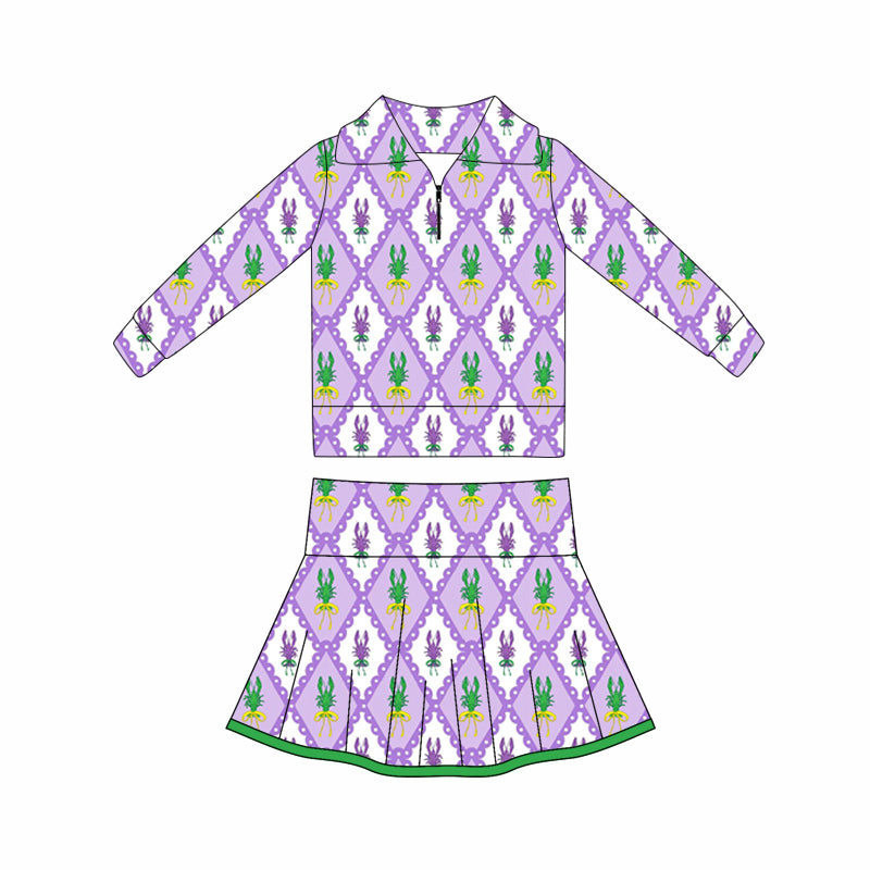 Baby Girls Mardigras Crayfishes Checked Zipper Pullovers Skorts Yoga Clothes Sets Preorder