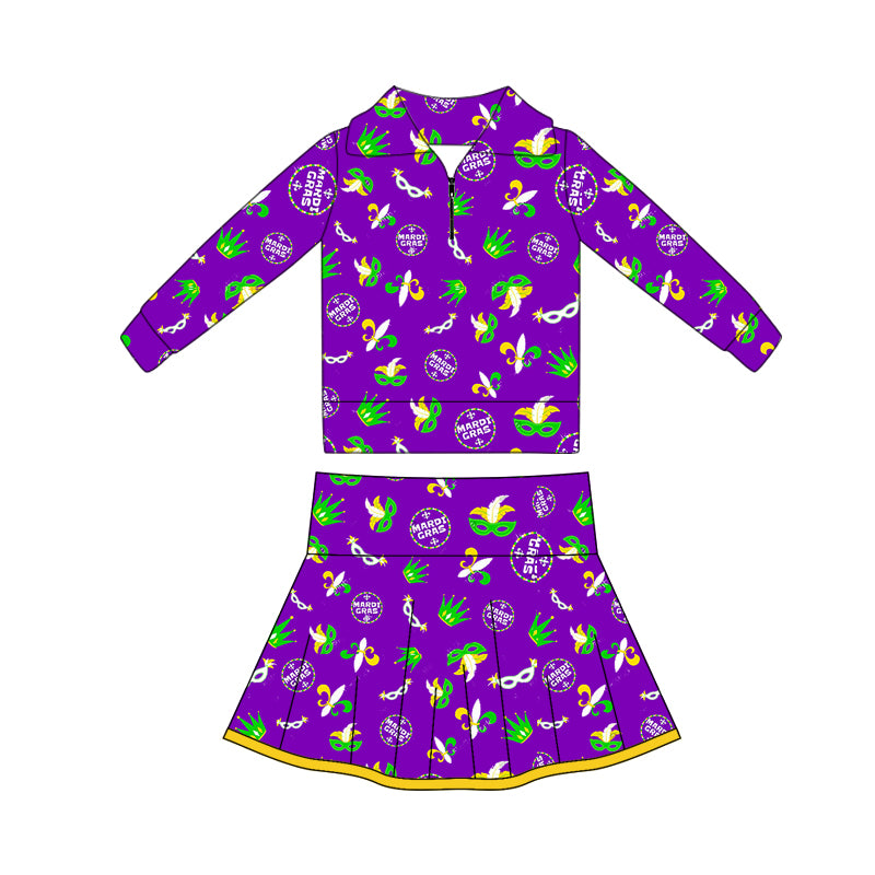 Baby Girls Mardigras Anchors Masks Zipper Pullovers Skorts Yoga Clothes Sets Preorder