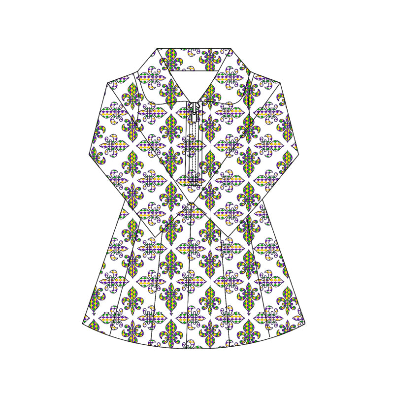 Baby Girls Mardigras Anchors Plaid Yoga Shorts Zipper Knee Length Dresses Preorder