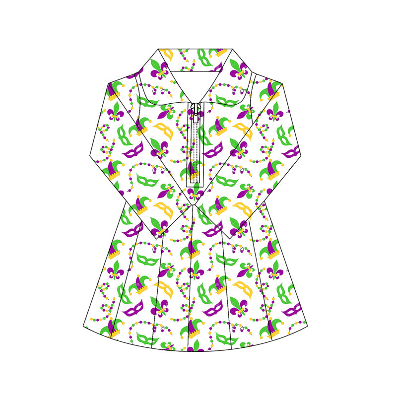 Baby Girls Mardigras Anchors Masks Yoga Shorts Zipper Knee Length Dresses Preorder