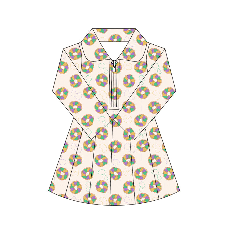 Baby Girls Mardigras Donuts Lights Yoga Shorts Zipper Knee Length Dresses Preorder