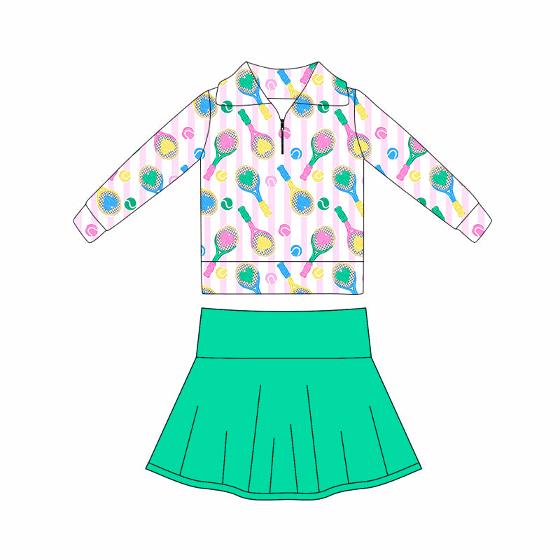Baby Girls Hearts Tennis Zipper Pullovers Green Skort Yoga Clothes Set Preorder