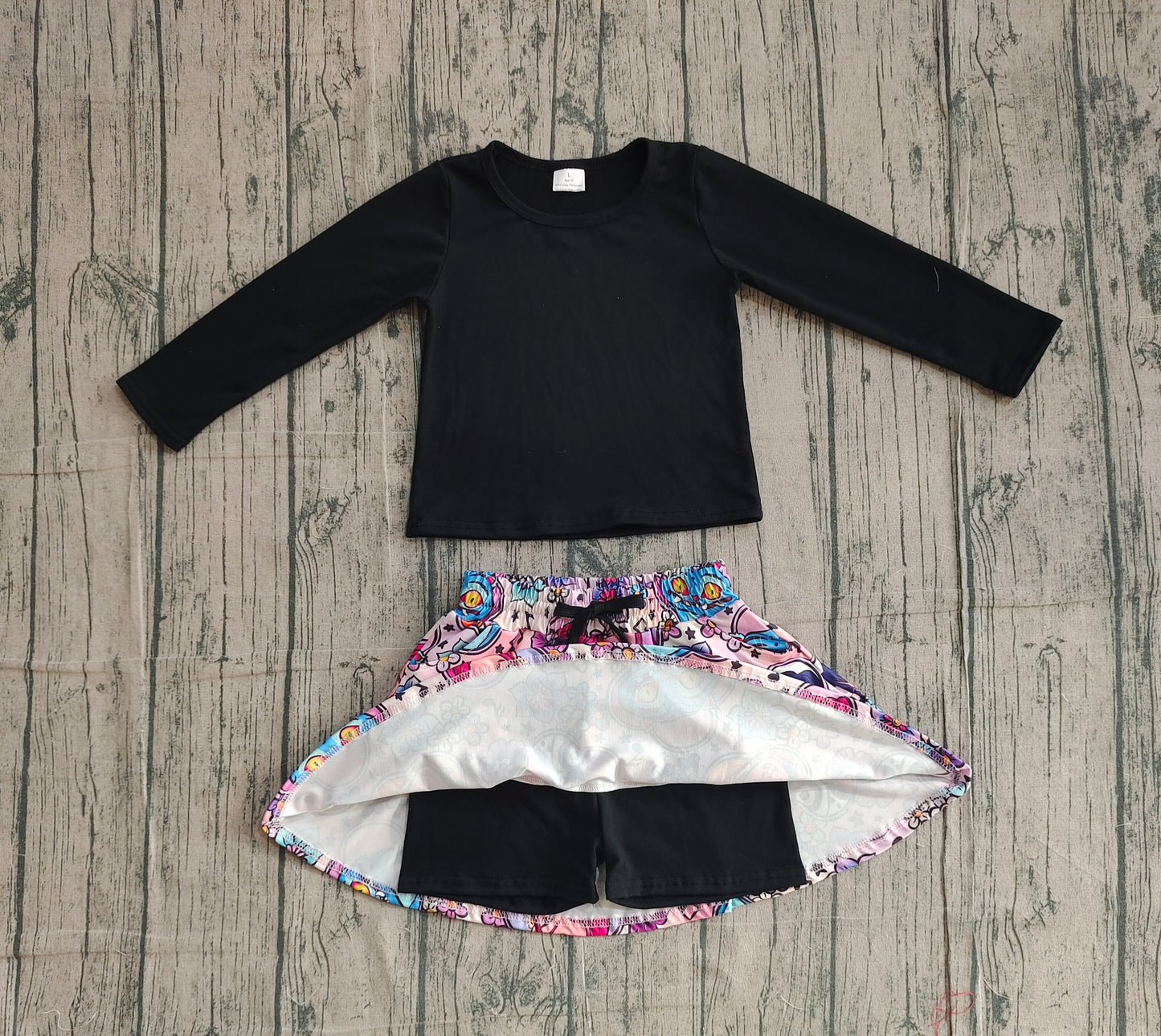 Baby Girls Black Shirt Top Demon Hunter Pockets Skirt Shorts Clothes Sets