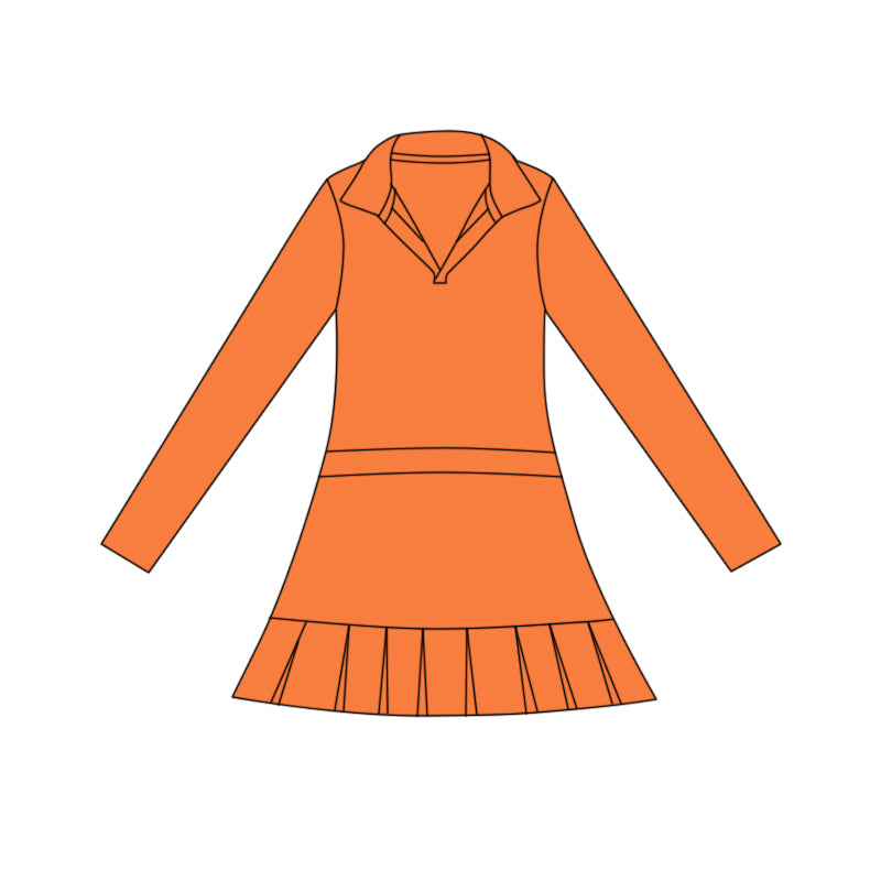 Baby Girls Orange Long Sleeve Pleated Yoga Ruffle Knee Length Dresses Preorder