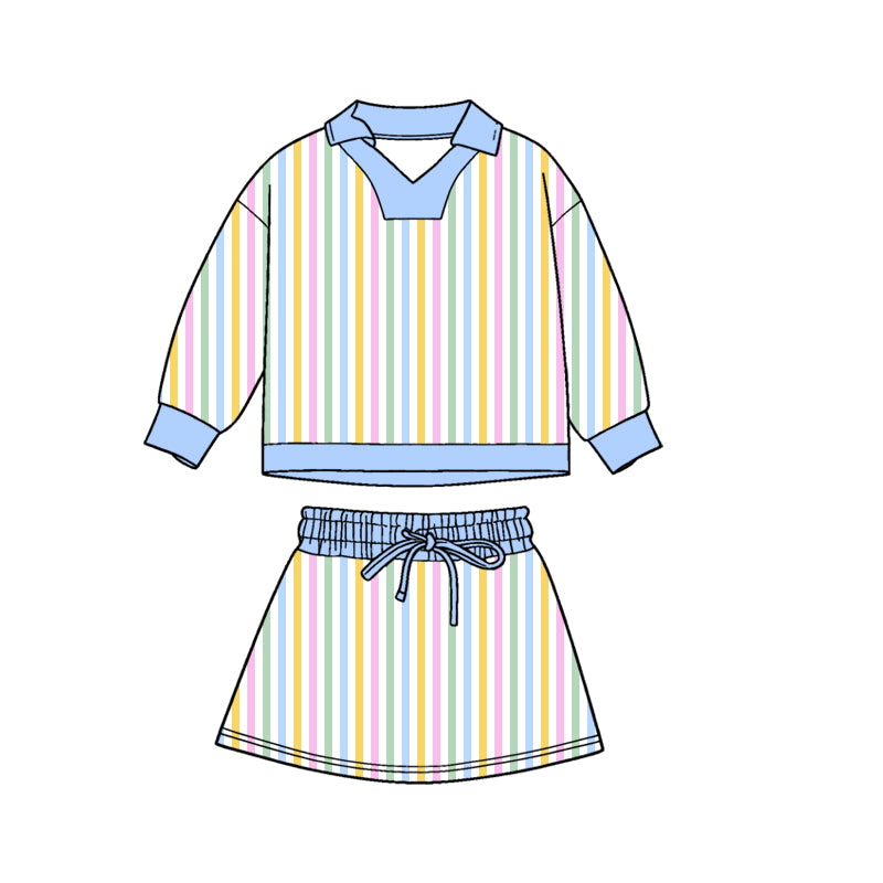 Baby Girls Colorful Stripe Long Sleeve Top Skirts Shorts Clothes Sets Preorder
