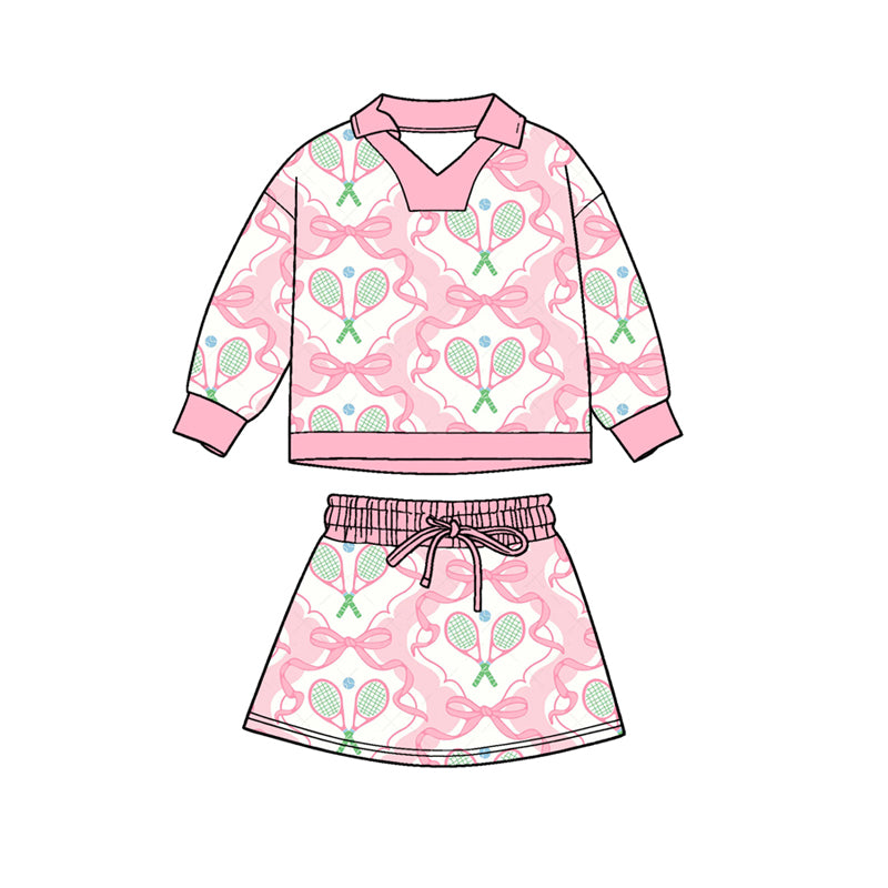 Baby Girls Pink Bows Tennis Long Sleeve Skirts Shorts Clothes Sets Preorder