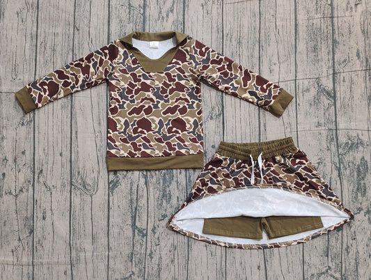 Baby Girls Brown Camo Long Sleeve Skirts Shorts Hunting Clothes Sets Preorder