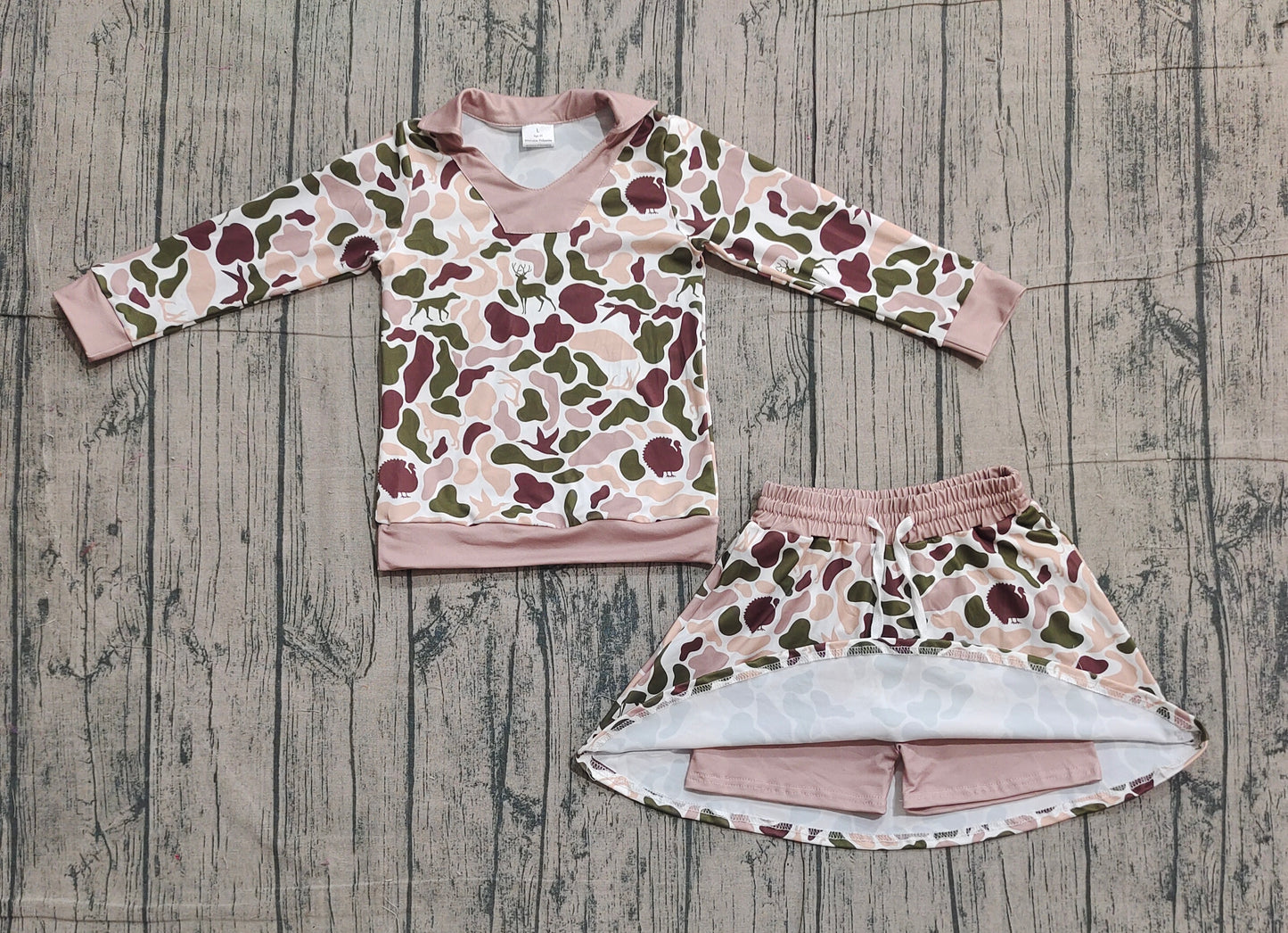 Baby Girls Southern Hunting Duck Dogs Camo Long Sleeve Top Skirts Shorts Clothes Sets