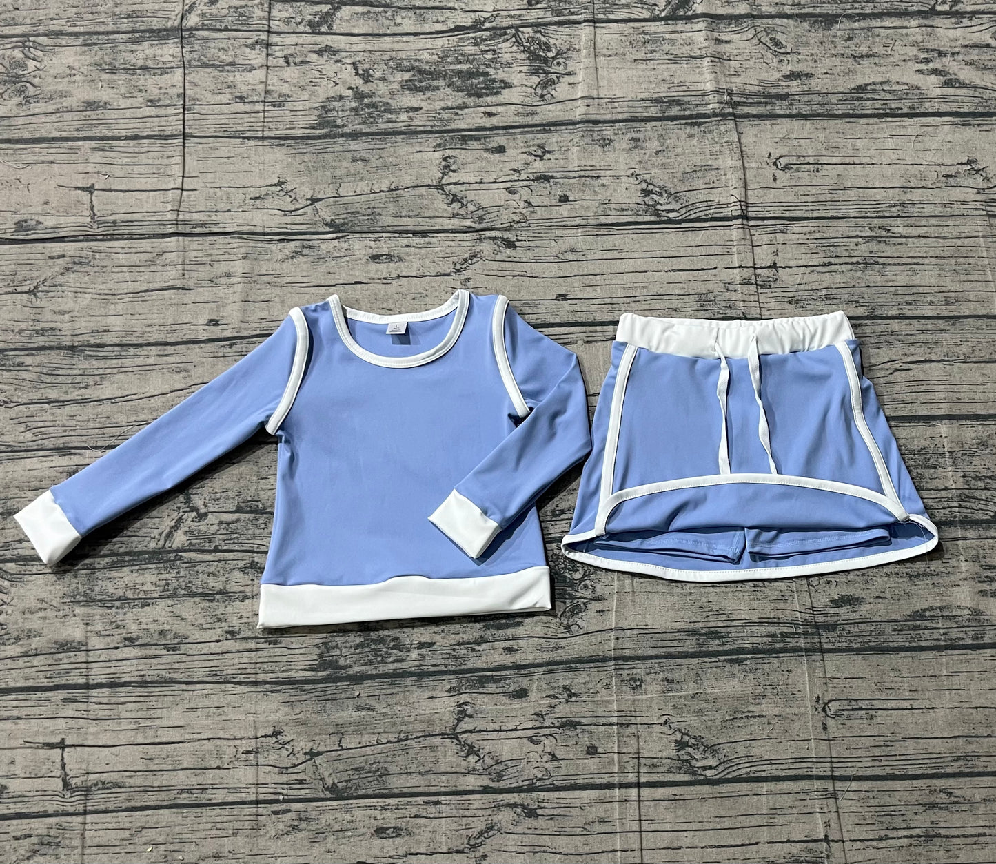 Baby Girls Blue Long Sleeve Top Skirts Shorts Yoga Active Clothes Sets