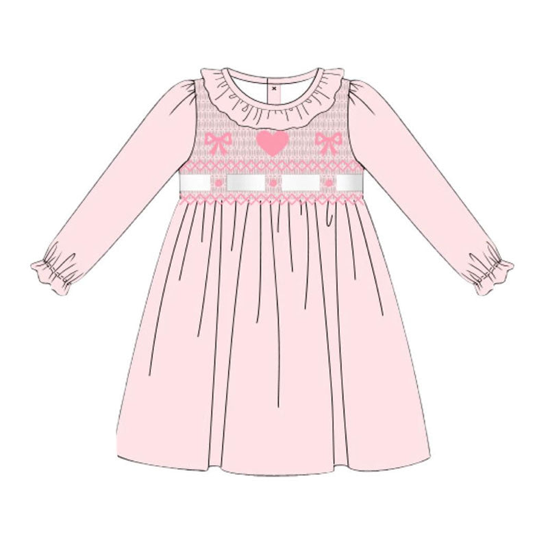 Baby Girls Pink Bows Hearts Valentine Collar Knee Length Dresses Preorder