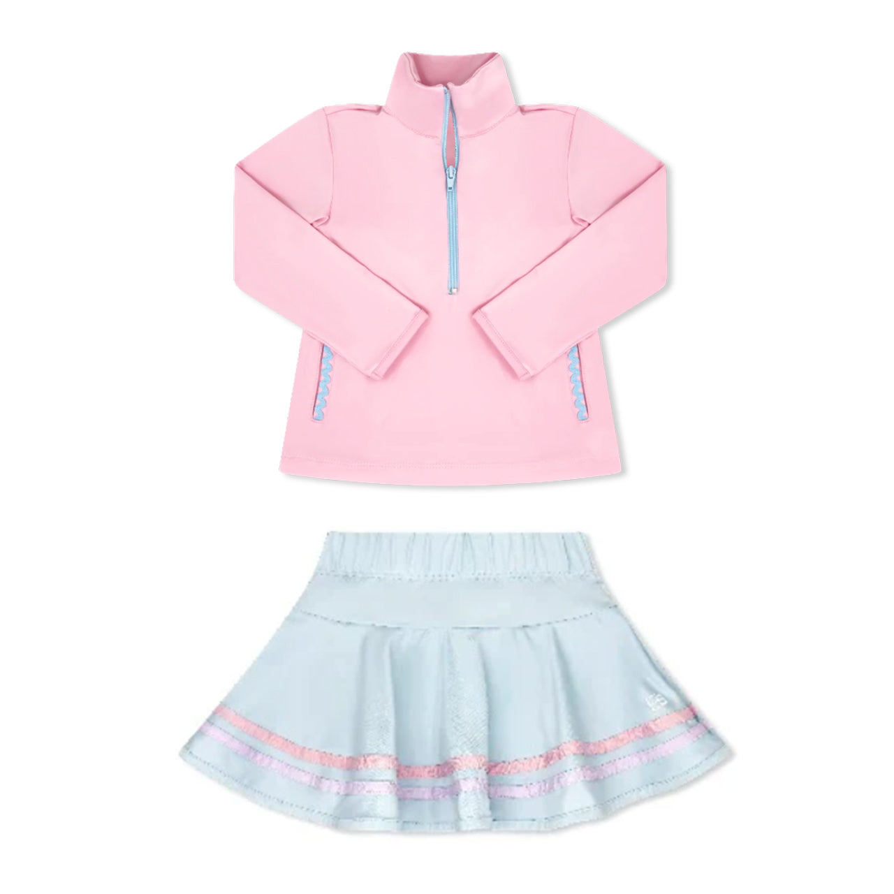 Baby Girls Pink Zipper Pockets Pullovers Skirts Yoga Clothes Sets Preorder